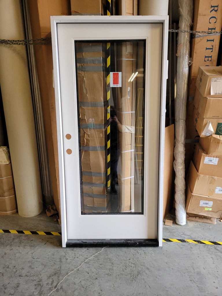 [R] 3068 THERMA-TRU Flush Glazed, Right Hand Outswing; 4-9/16 Duraframe Jamb; Stainless Steel Hinges, NRP  *CUTDOWN TO 80-7/16"*; This is a RESALE item that is sold AS-IS with no warranty.