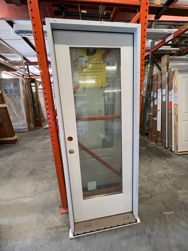 [400086.7.0.1.0] 2'6" x 6'8" Fiberglass Flush Glazed Full Lite Low-E IG; Primed Composite Jamb @ 4-9/16" ; No Brickmould; Right Hand Inswing; This is a RESALE item that is sold AS-IS with no warranty.
